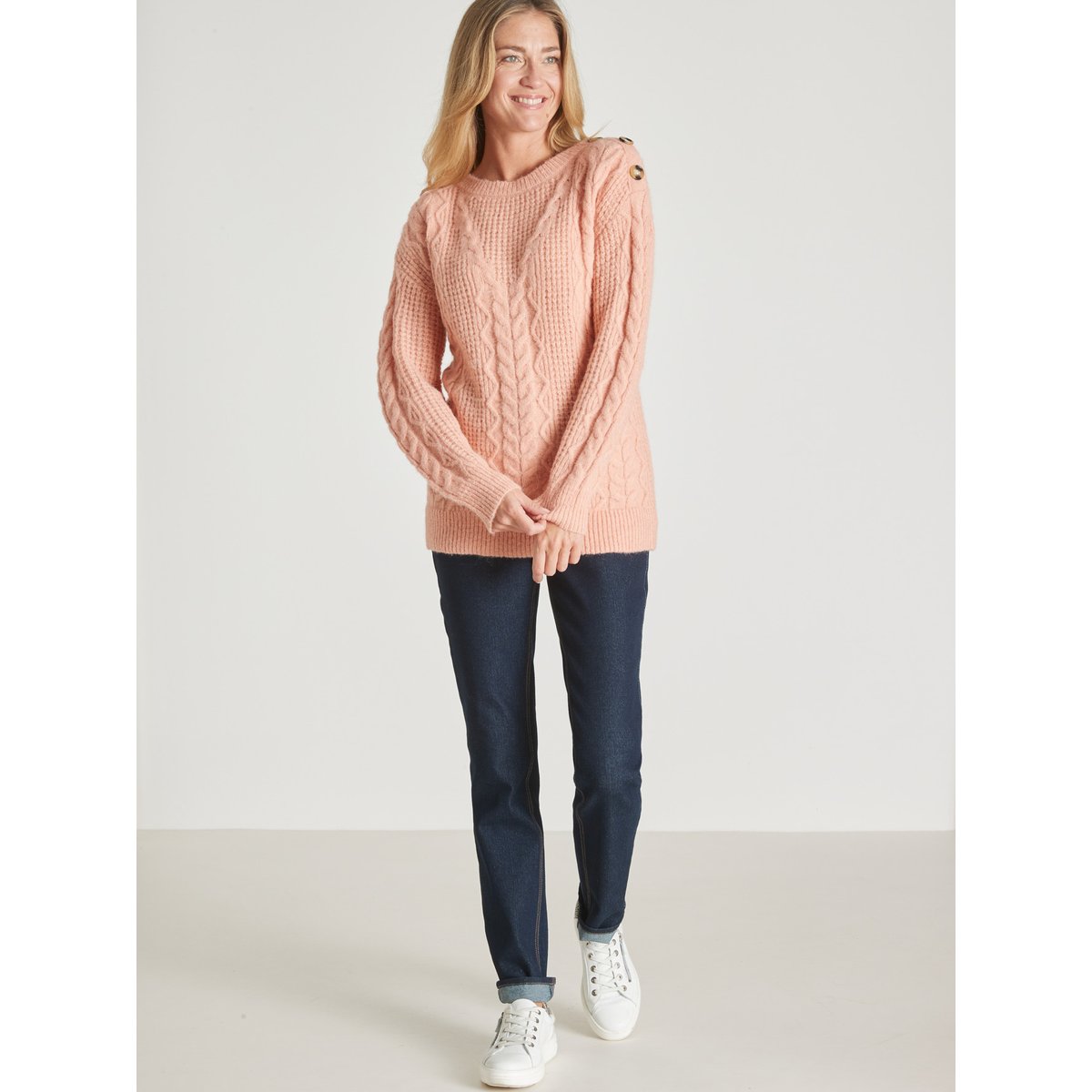 Pull maille fantaisie col rond rose, DAXON