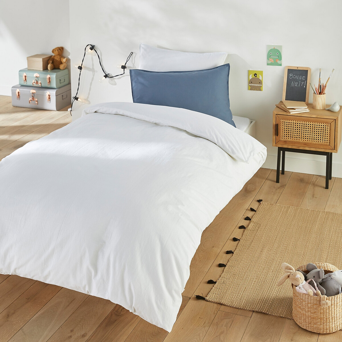 Taie d'oreiller enfant unie coton lavé, Scenario blanc, LA REDOUTE INTERIEURS