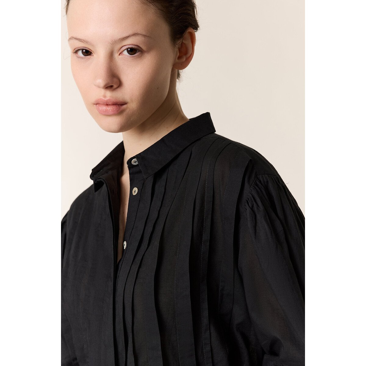 Chemise plissée manches 3/4, CHIMI carbone, LEON & HARPER