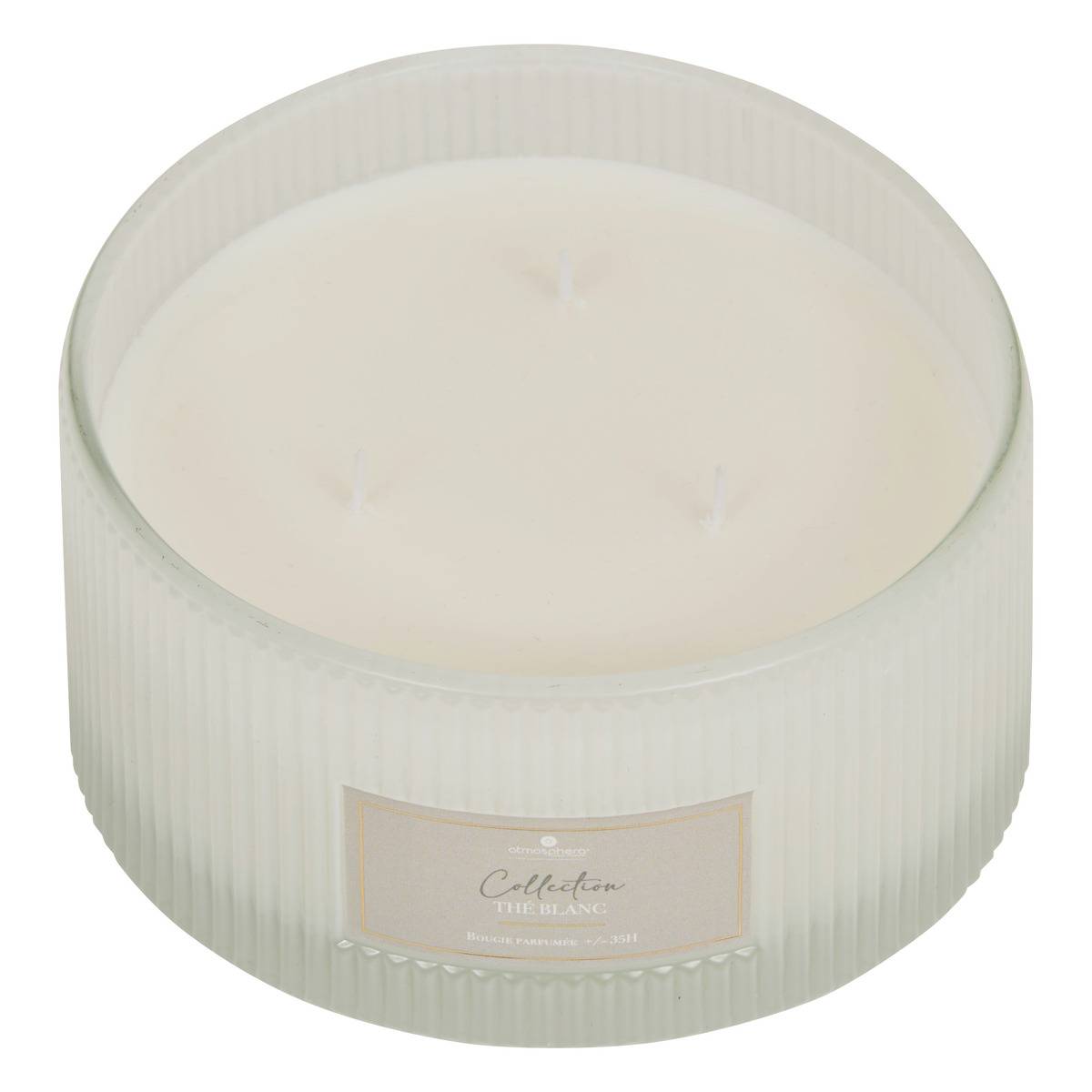 Bougie parfumée 3 mèches pot en verre ALBIE blanc, ATMOSPHERA