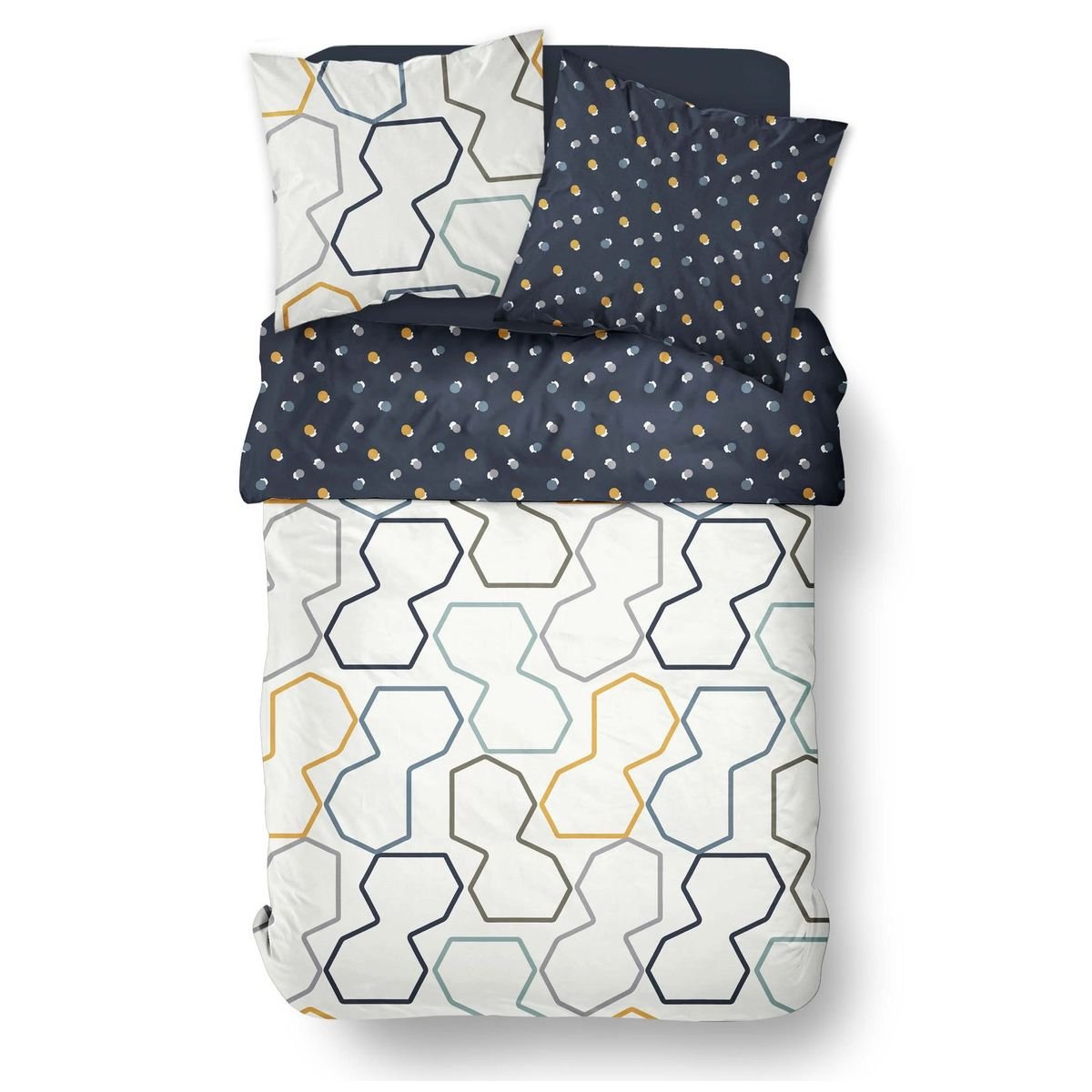 Parure de lit imprimé Graphique coton SUNSHINE PAO blanc, TODAY