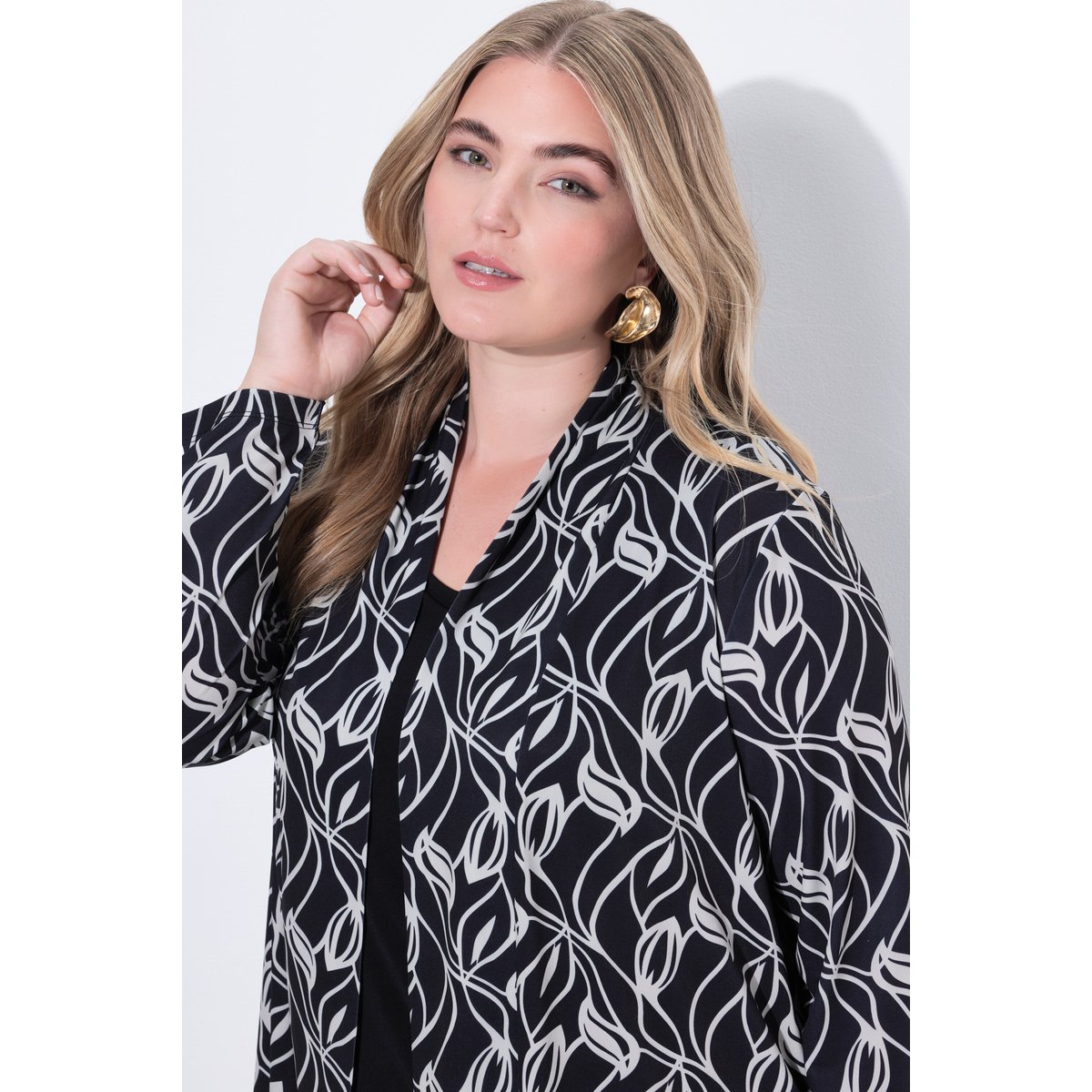Veste en jersey à col châle, coupe évasée noir, ULLA POPKEN