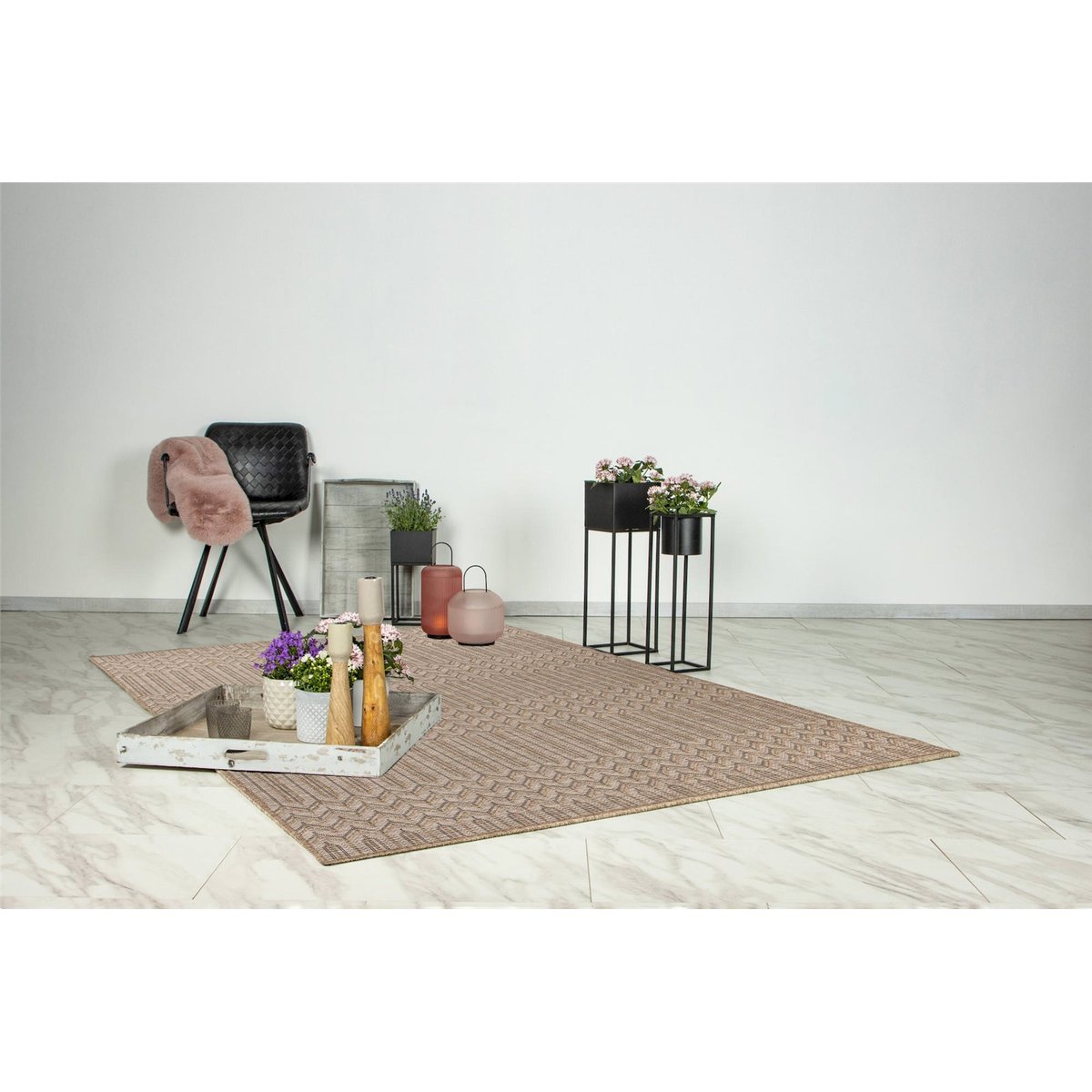 Tapis intérieur extérieur à motif géométrique beige sable à motifs gris, ARTE ESPINA