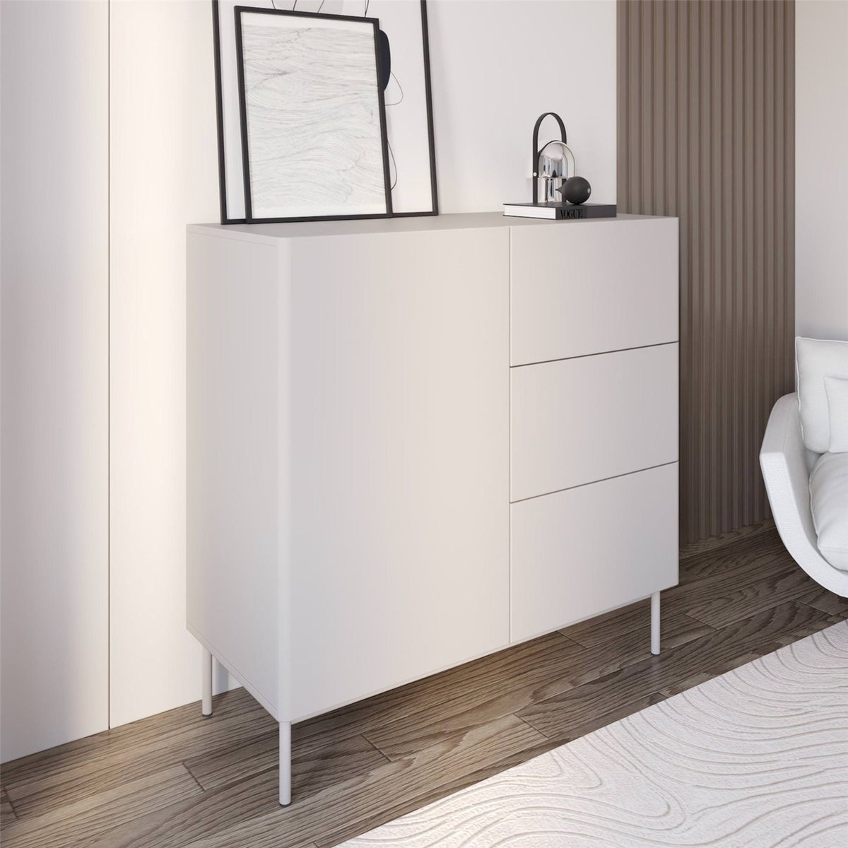 Commode bois collection OLIO 1 porte 3 tiroirs cachemire, RECOLLECTION