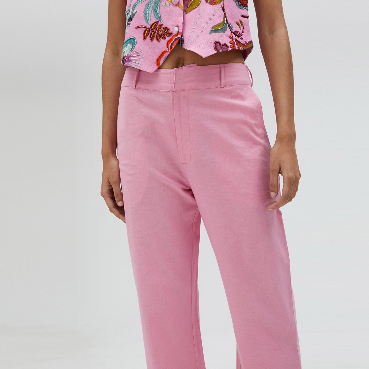 Pantalon classique avec fermeture éclair rose clair, LOLA CASADEMUNT