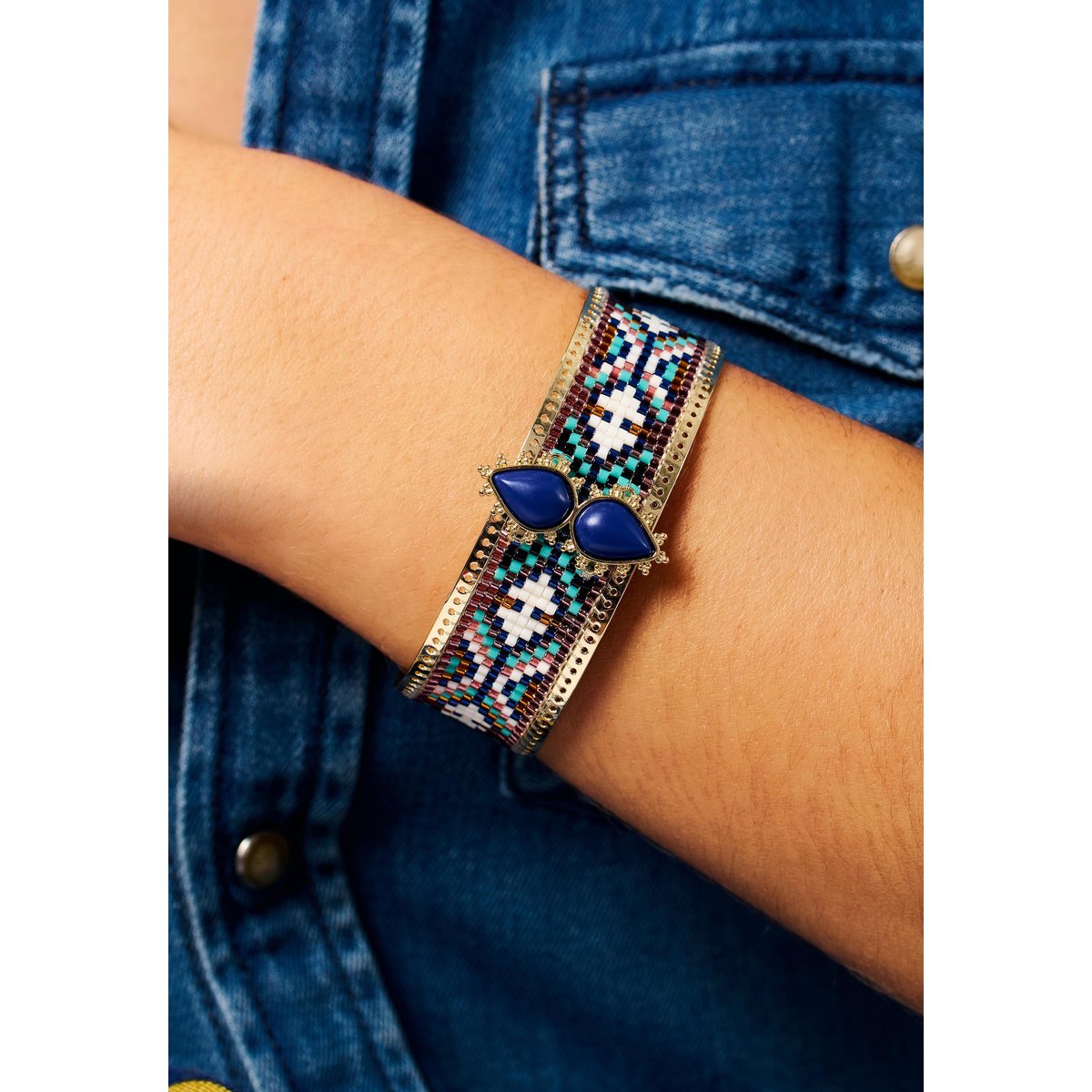 Bracelet jonc avec perles tissées FRISCO indigo, HIPANEMA