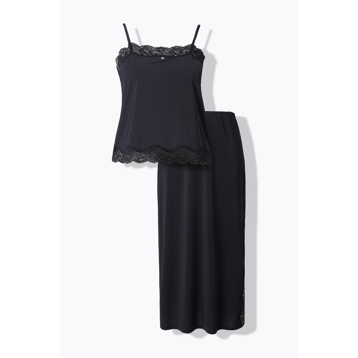 T-shirt et jupe TruYou en satin et dentelle noir, ULLA POPKEN