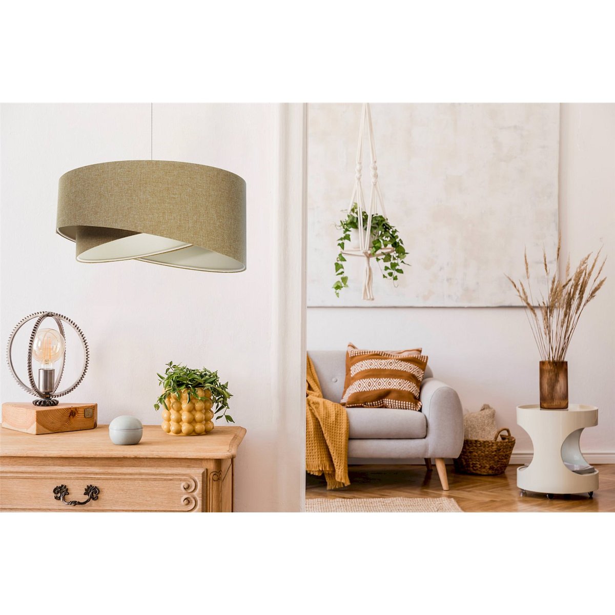 Suspension en tissu rond style boho beige crème doux, BPS KONCEPT