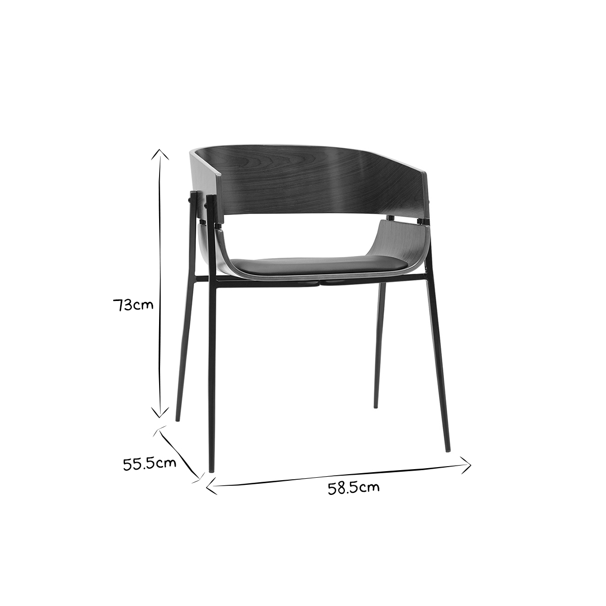 Chaise design bois foncé et métal noir WESS noyer / noir, MILIBOO
