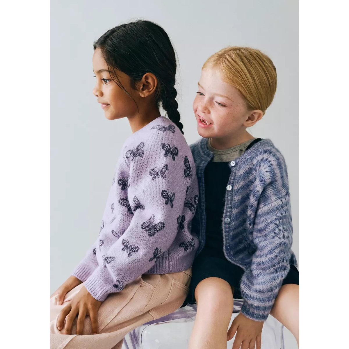 Cardigan en maille ajourée multicolore lilas, MANGO BABY