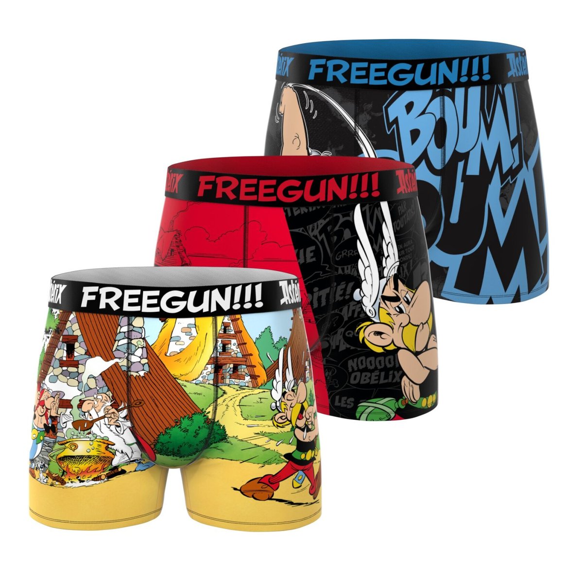 Lot De 3 Boxers Asterix jaune/rouge/noir/bleu, FREEGUN