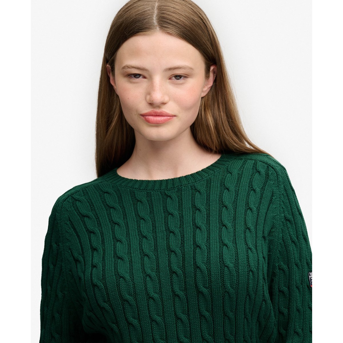 Pull en maille torsadée décontracté vert foncé, SUPERDRY