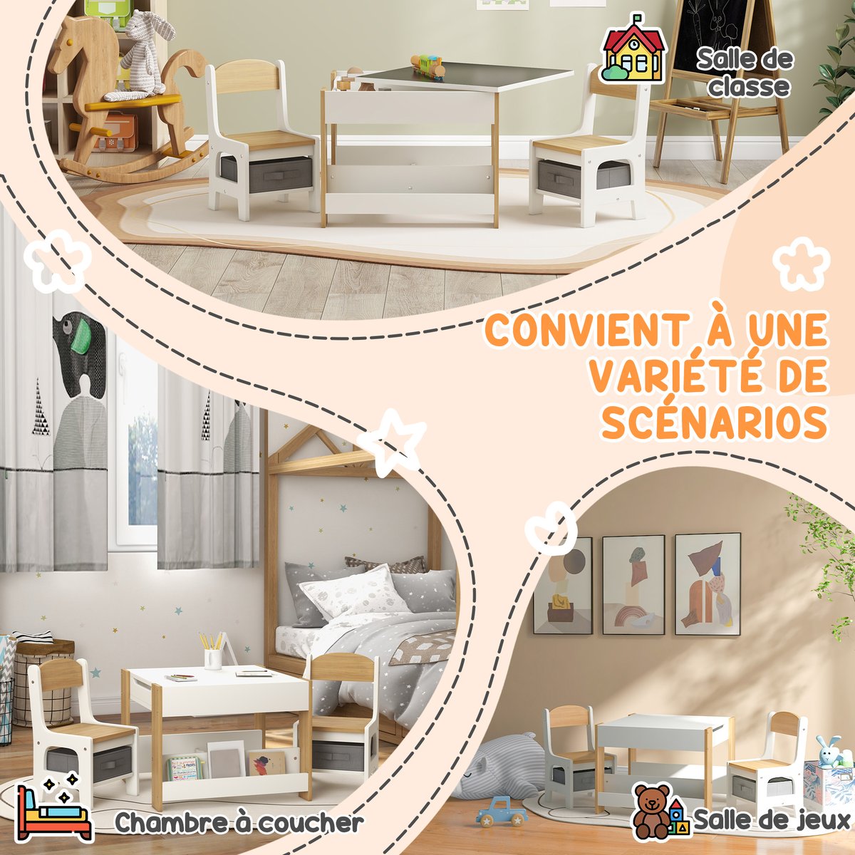Ensemble table et chaises pour enfants MDF beige, HOMCOM