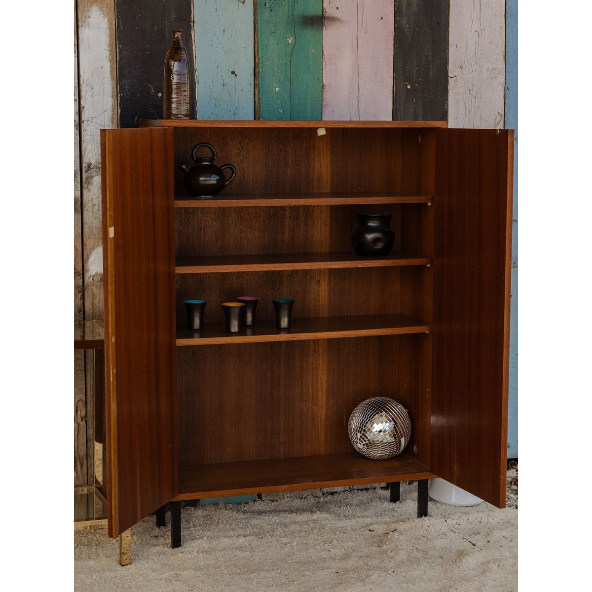 Armoire en bois et métal Magda N°717 - Bon état bois foncé, DEBONGOUT