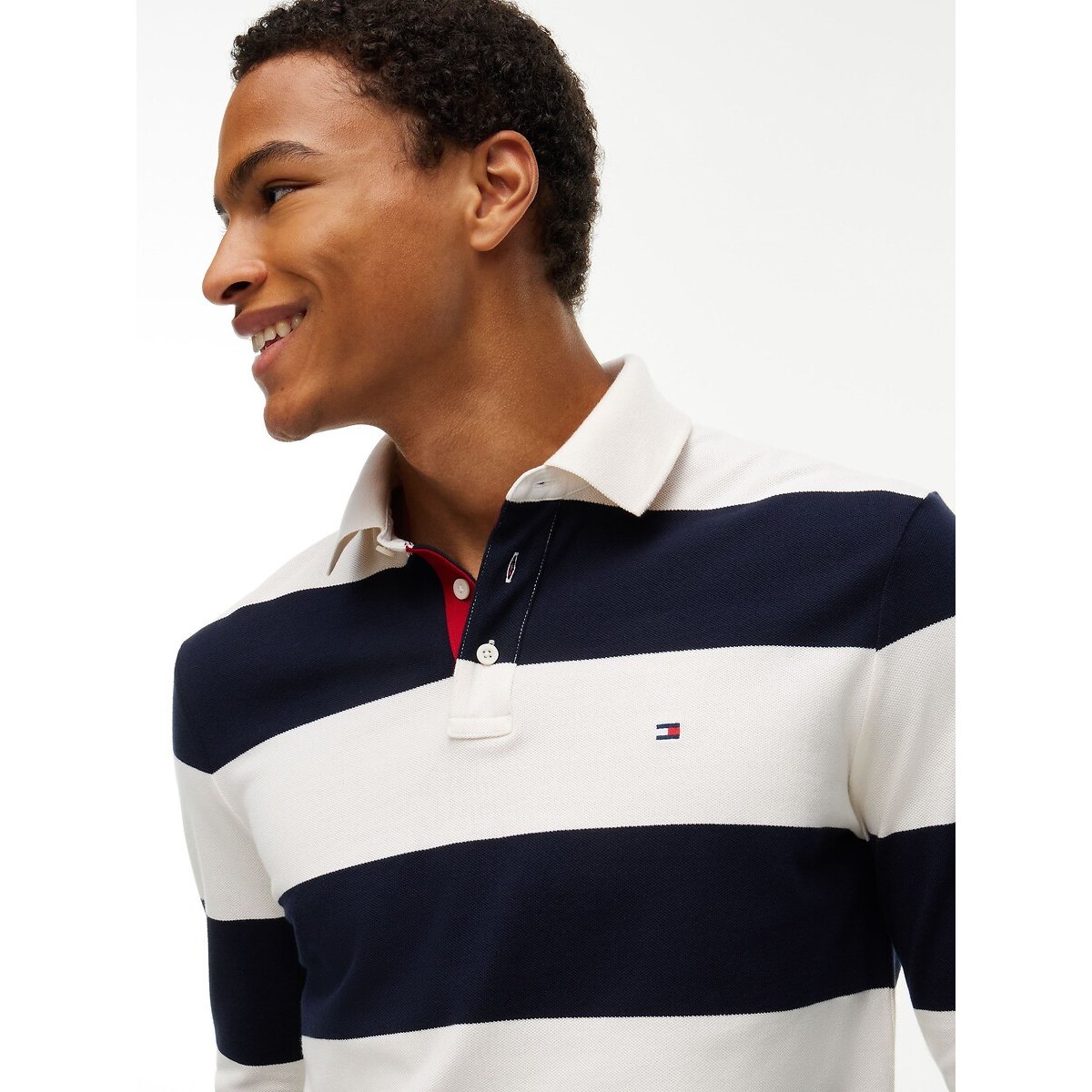 Polo manches longues bleu marine/écru, TOMMY HILFIGER