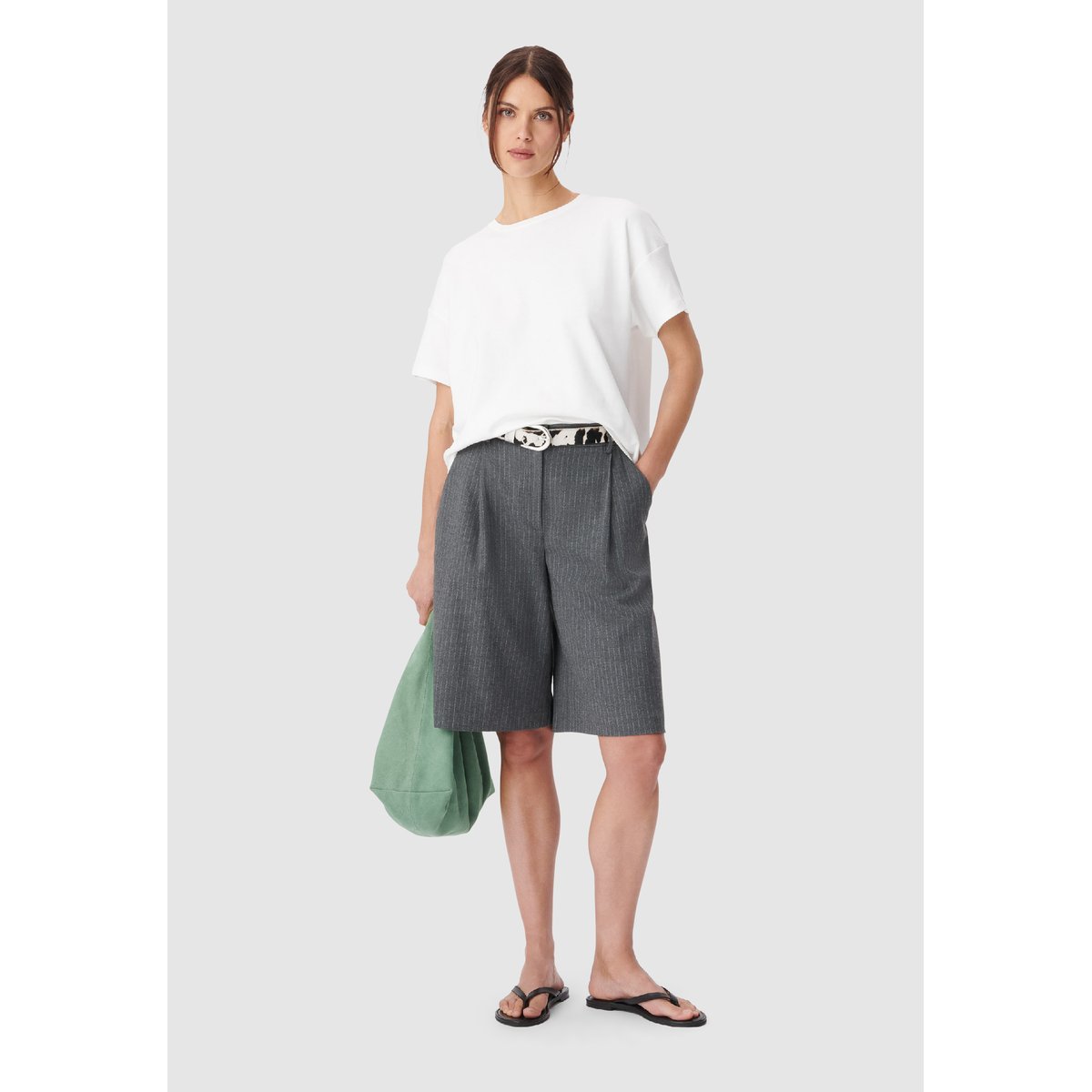 Tee-shirt boxy col rond broderie chevrons dos blanc cassé, IKKS