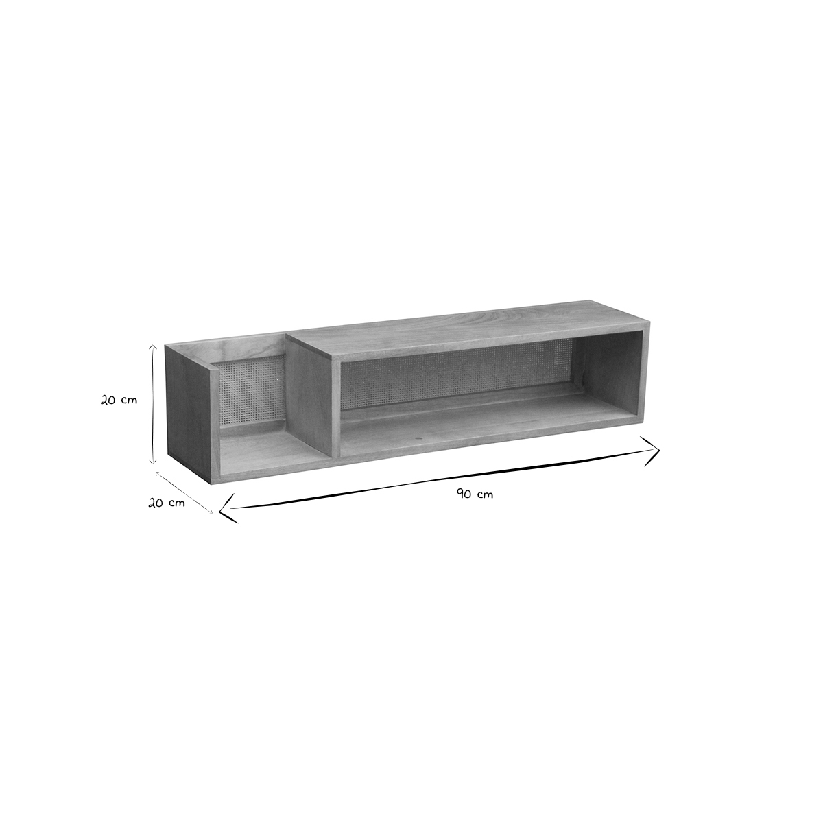 Etagère murale en bois manguier massif et cannage rotin L90 cm ACANGE chêne clair, MILIBOO