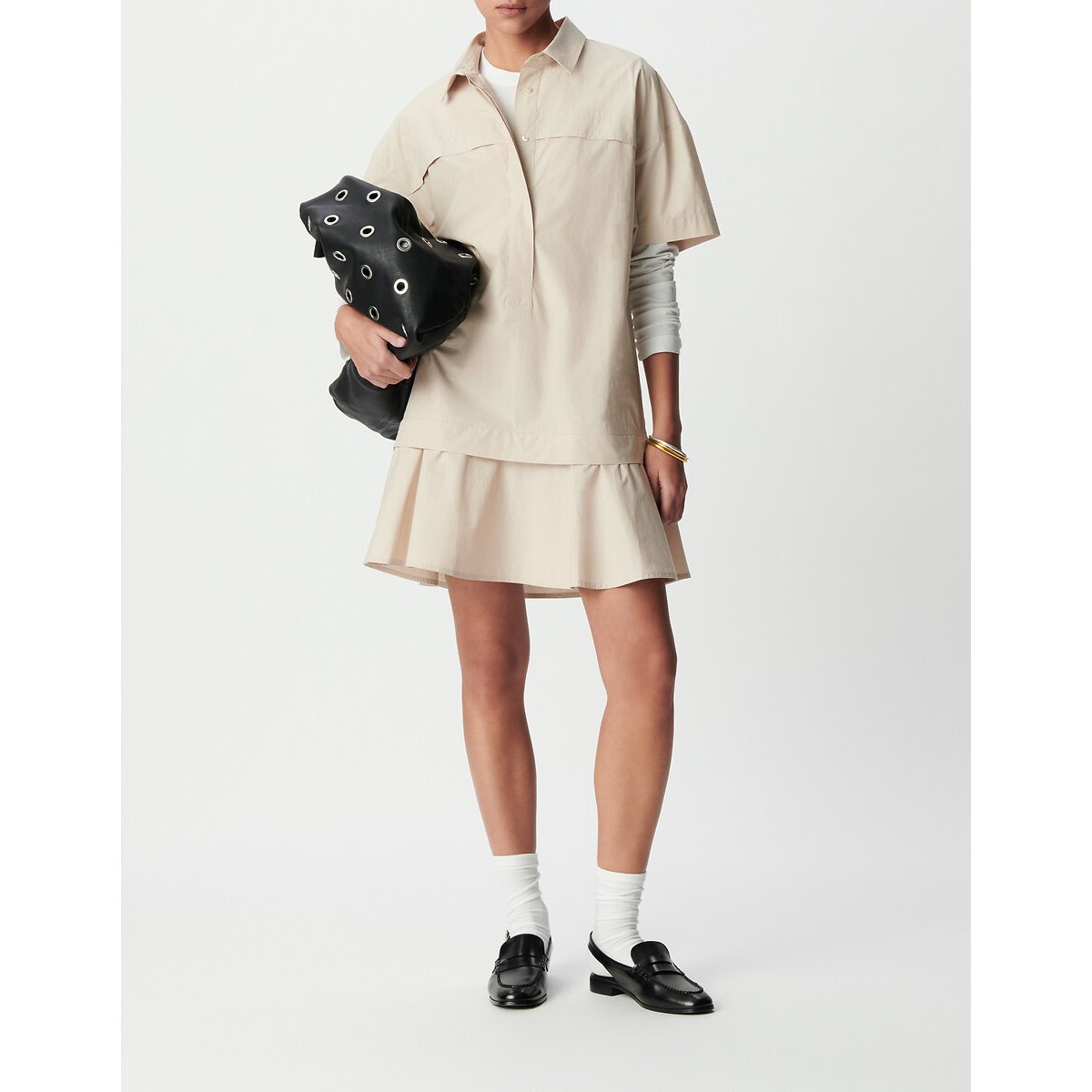 Robe courte manches courtes évasée col chemise lin, IKKS