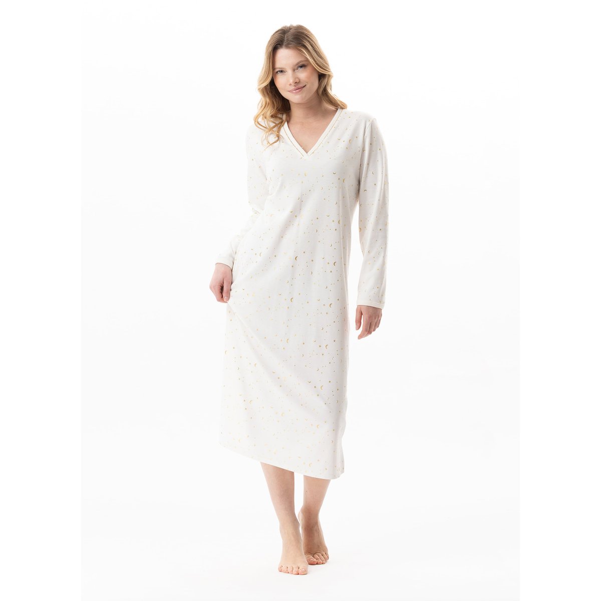 Chemise de nuit longue en coton LUNA 111 ecru, LE CHAT