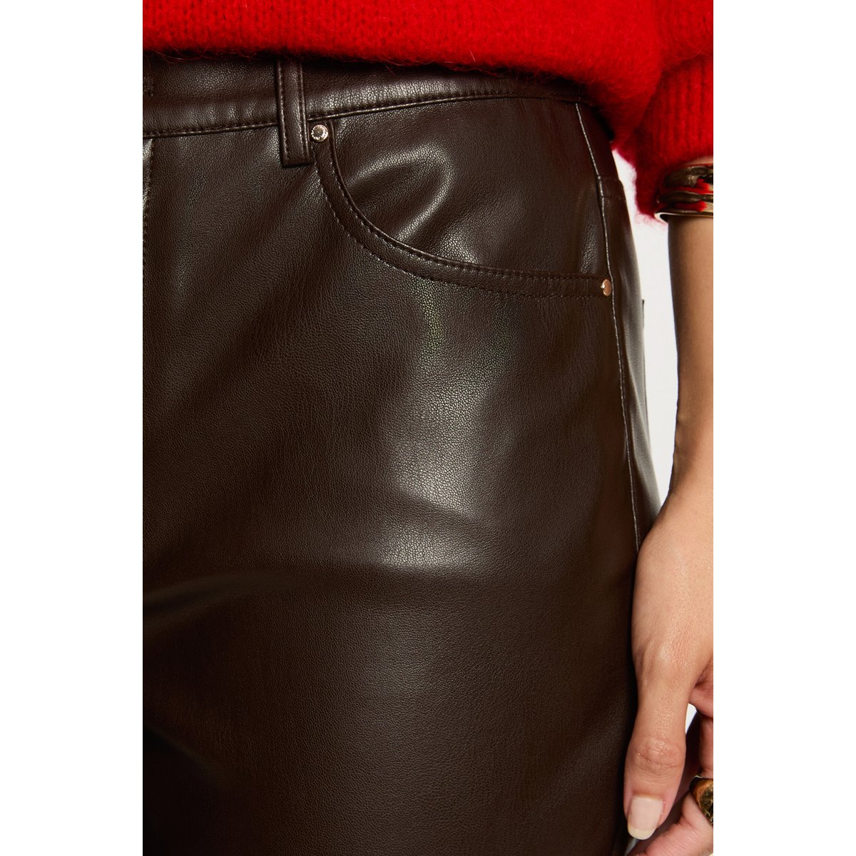 Pantalon bootcut similicuir marron foncé, MORGAN