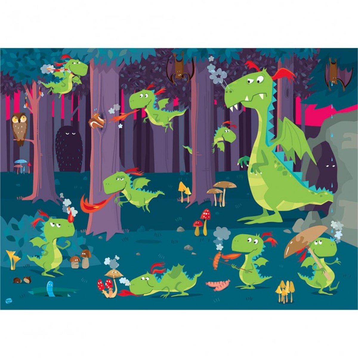 puzzle géant et livre Forêt des dragons vert, SASSI