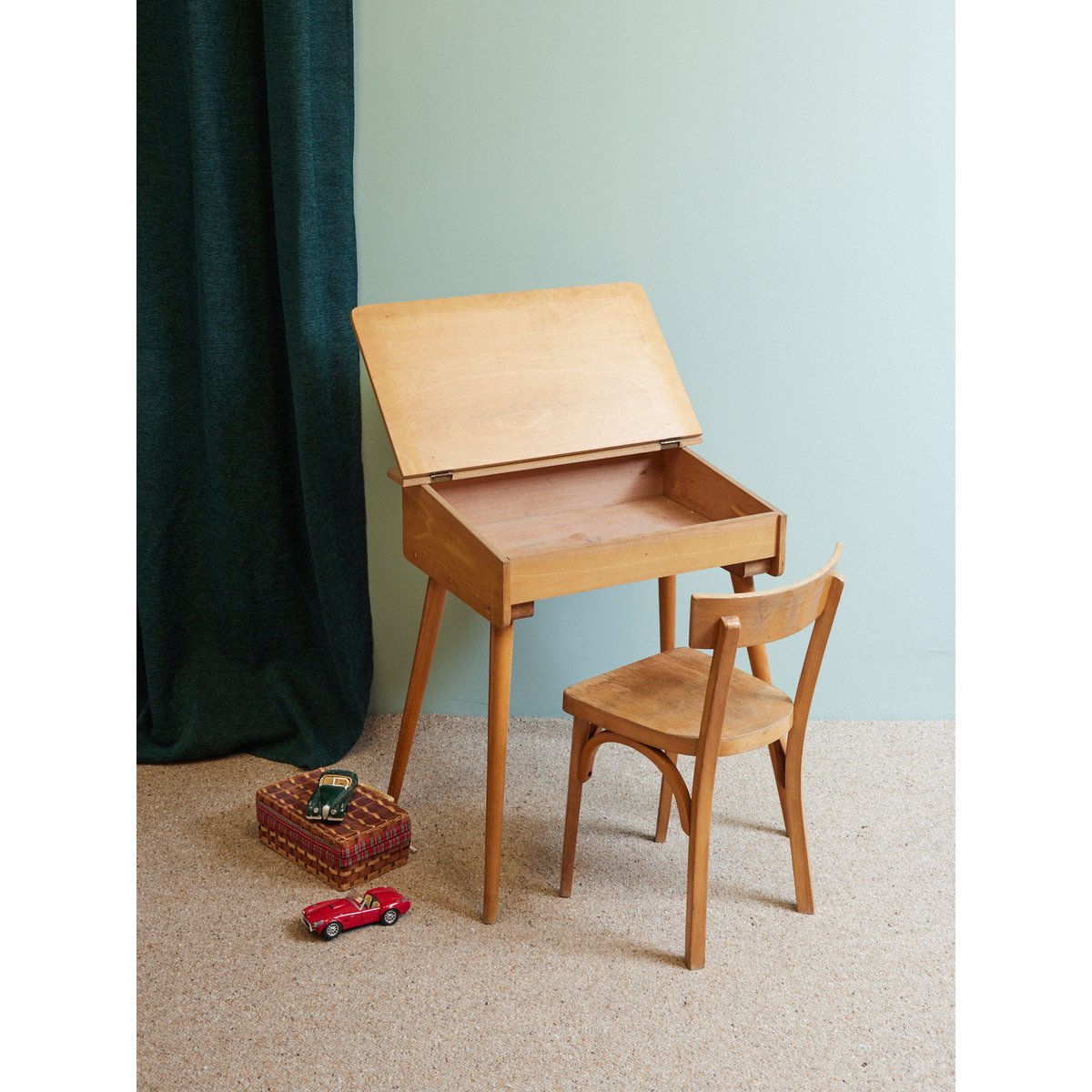 Bureau d'écolier vintage style scandinave Edouard N°1087 - Bon état bois clair, DEBONGOUT