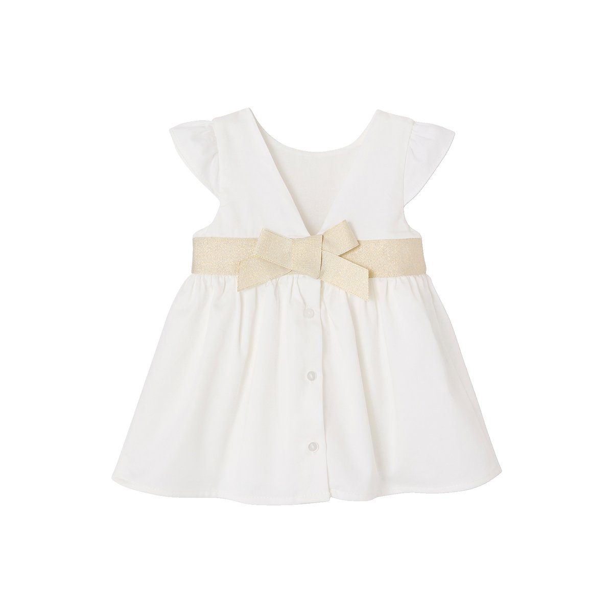 Robe cérémonie bébé ceinture nouée au dos blanc, VERTBAUDET