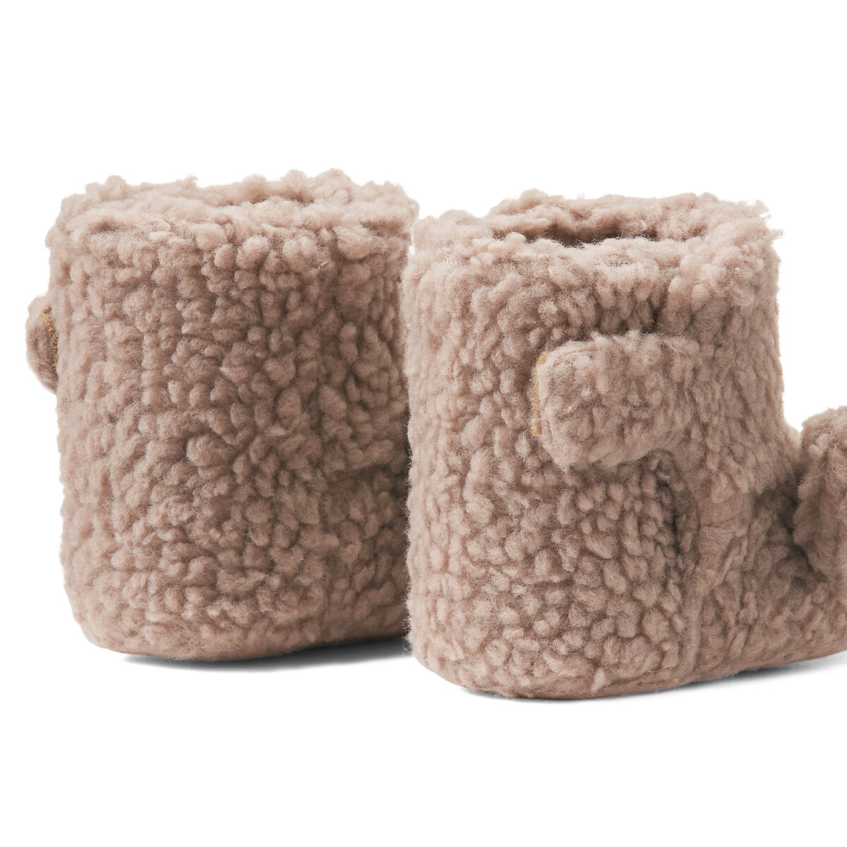 Sherpa Slippers with Velcro and Bear Embroidery beige, LA REDOUTE COLLECTIONS