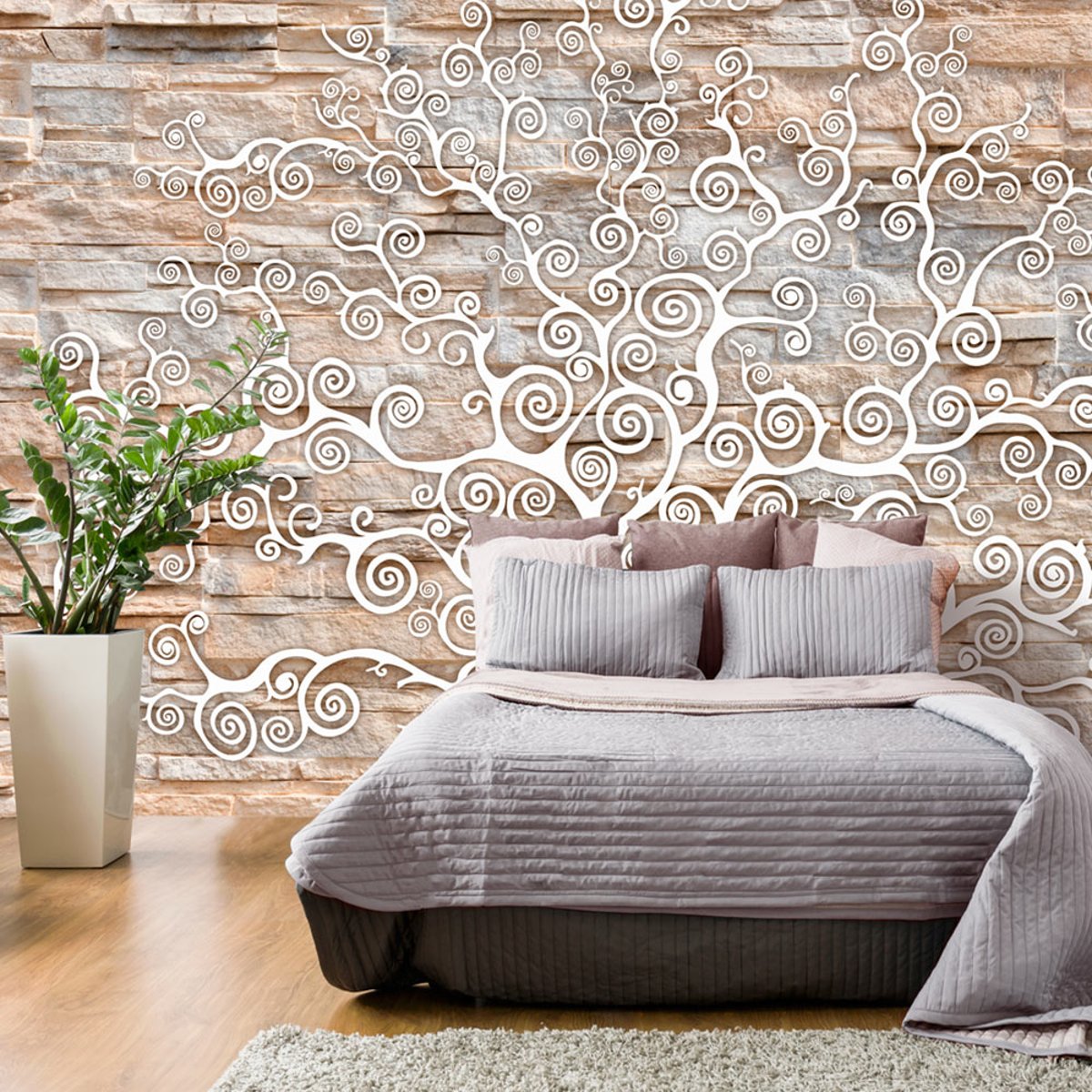 Papier peint intissé panoramique Stone Tree beige, EDEN