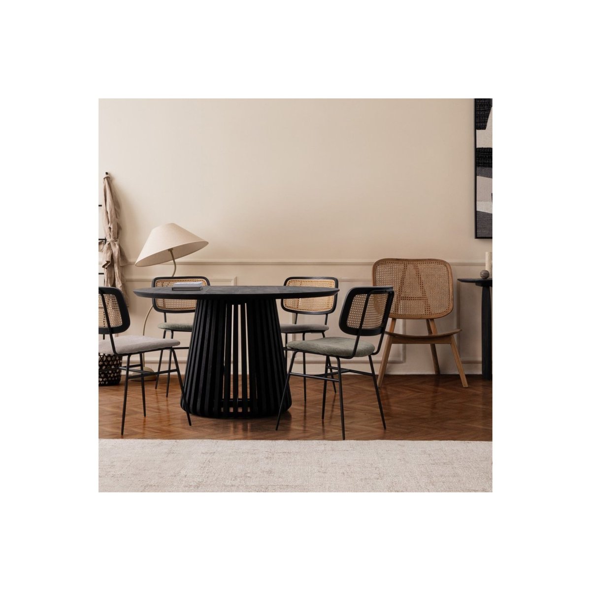 Chaises de salle à manger en cannage et tissu (lot de 2) - GLORIA beige, HELLIN, DEPUIS 1862