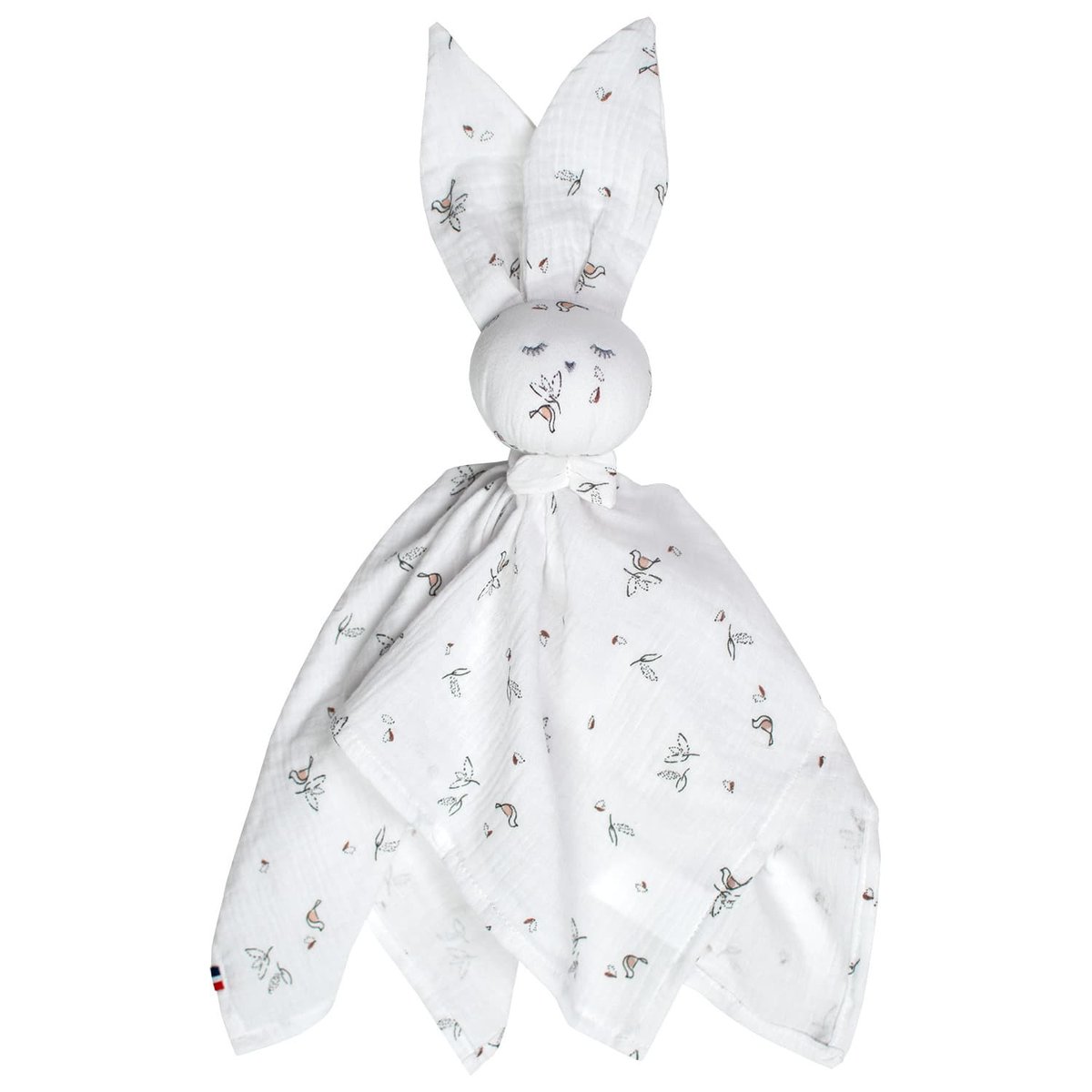 Doudou plat lapin en gaze de coton MELODY melody, blanc imprimé minimaliste, SEVIRA KIDS