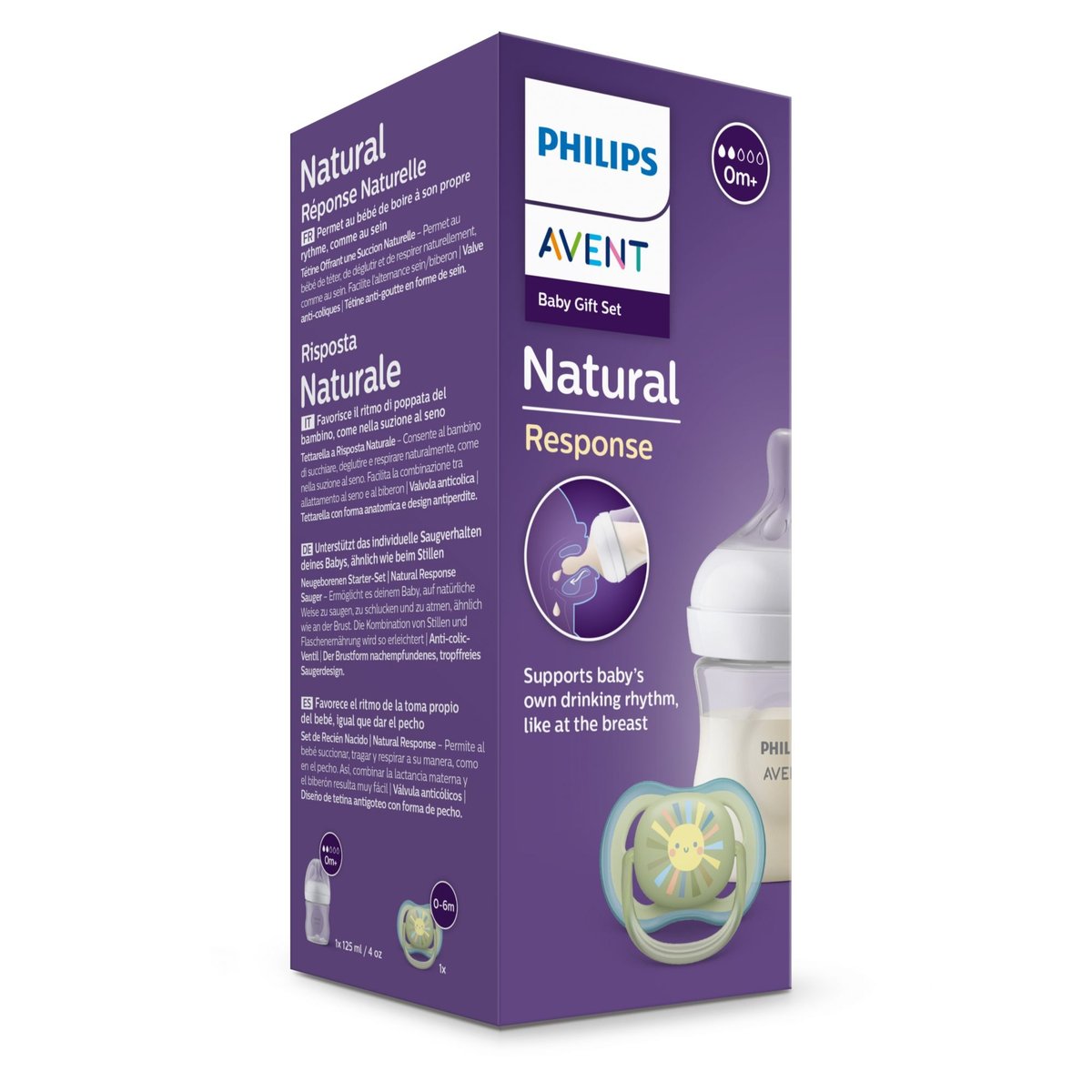 Lot de 1 biberon Natural response 125 ml + 1 sucette ultra air couleur unique, PHILIPS AVENT