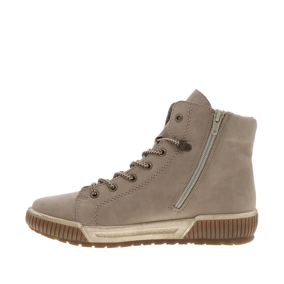 Baskets beiges fourrées à lacets ronds bicolore tressés et fermeture zippée beige, RIEKER