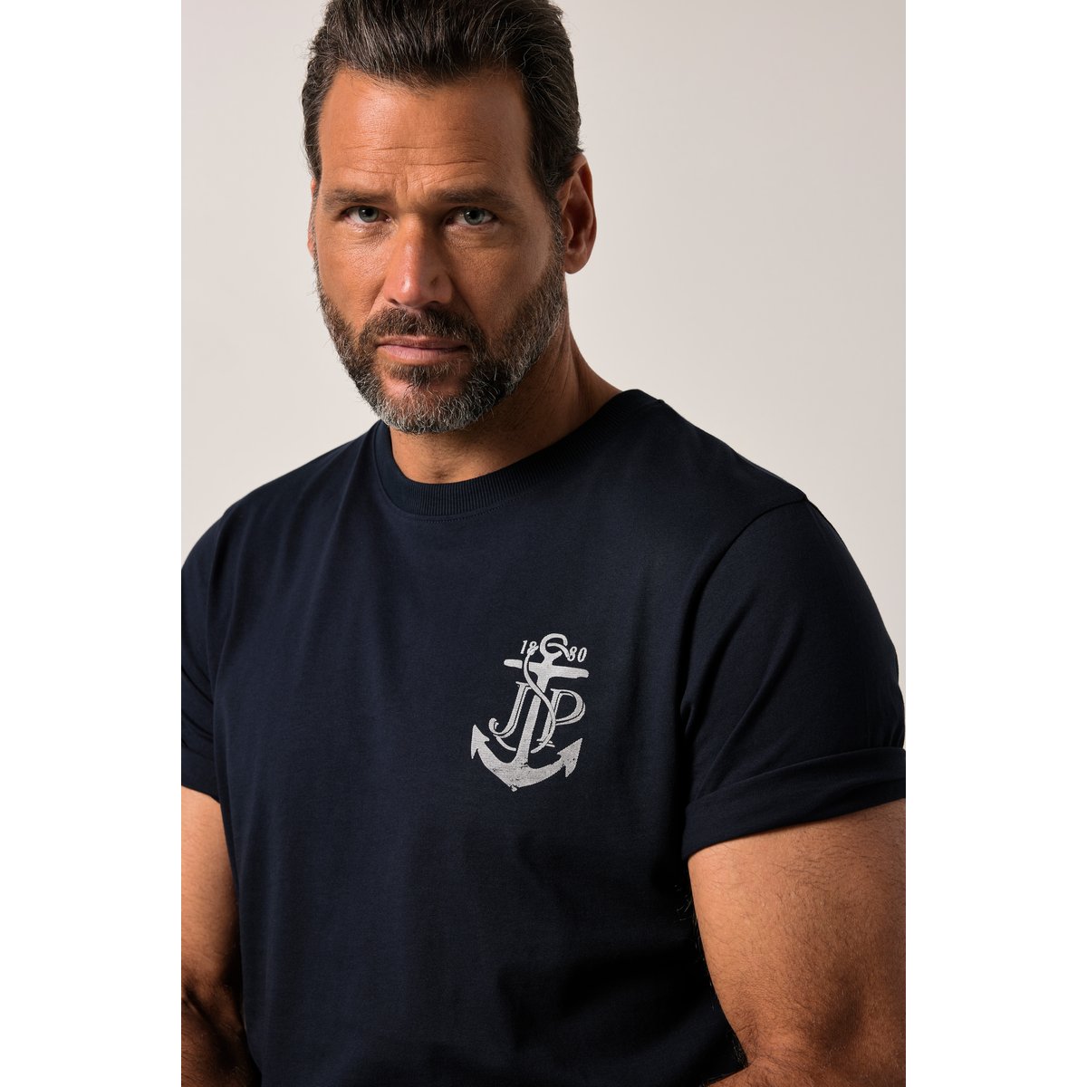 T-shirt, manches courtes. Imprimé poitrine bleu marine, JP1880