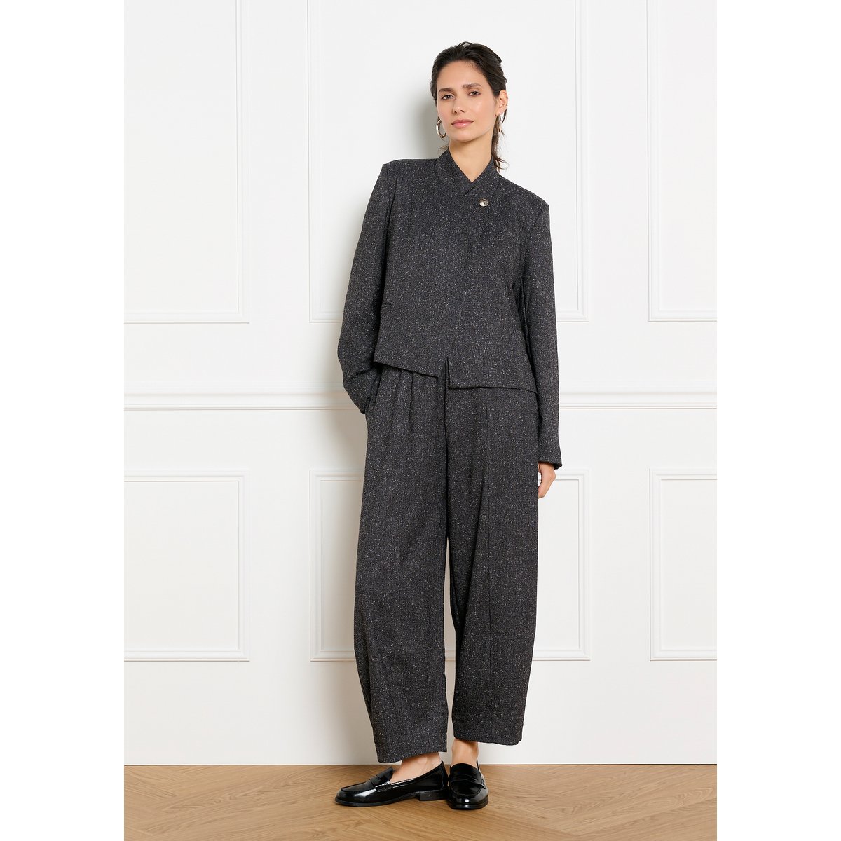 Blazer asymétrique effet laine gris fonce, LOLALIZA