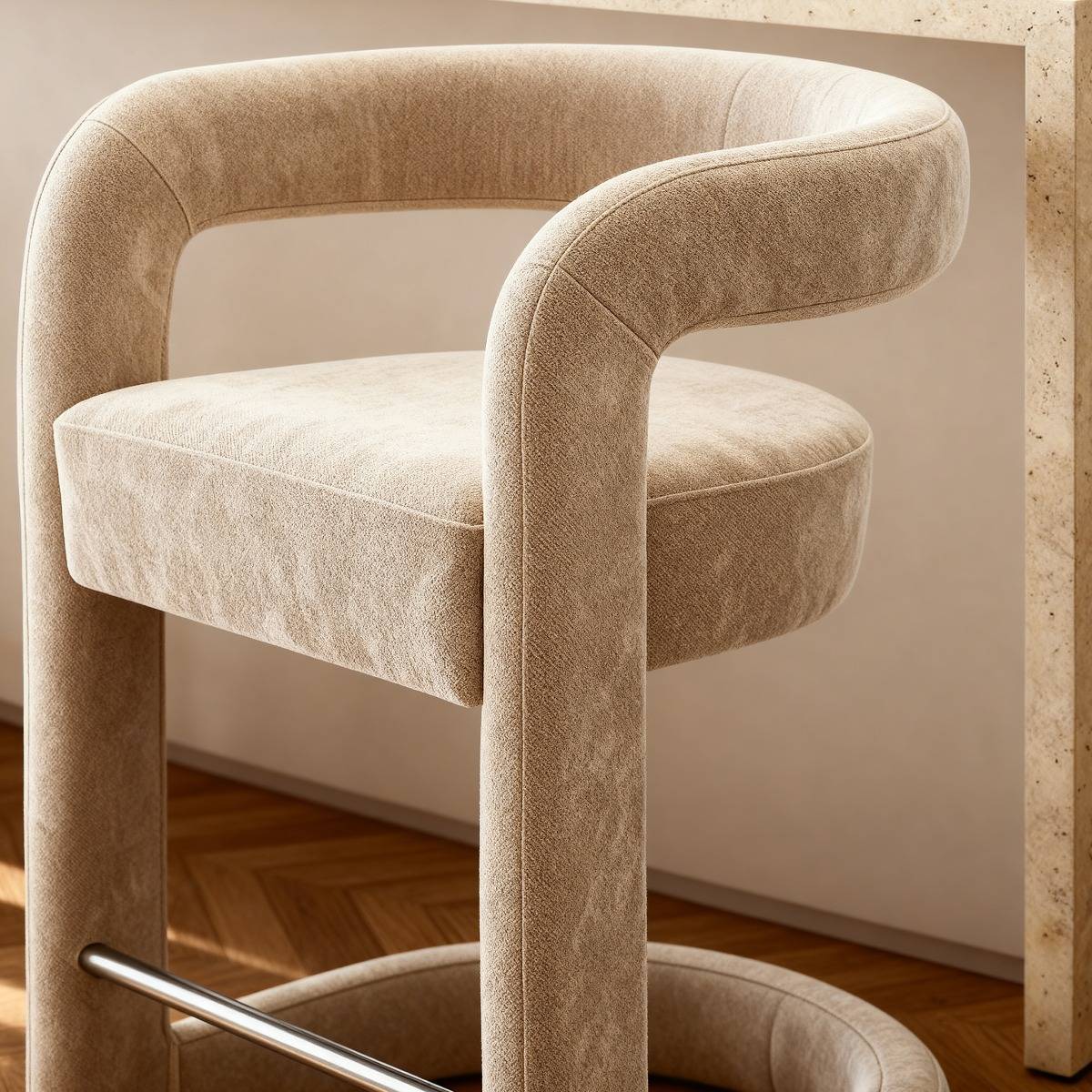 Lot de 2 tabourets de bar en tissu JORAH blanc, MADE IN MEUBLES 