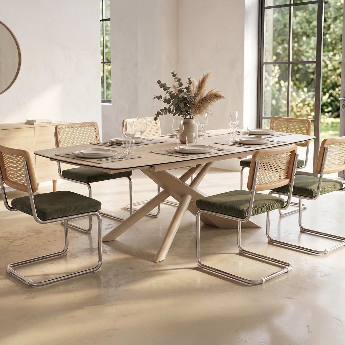 Table à manger extensible 8/10 couverts en céramique effet Travertin - TUNDRA travertin, HOMIFAB