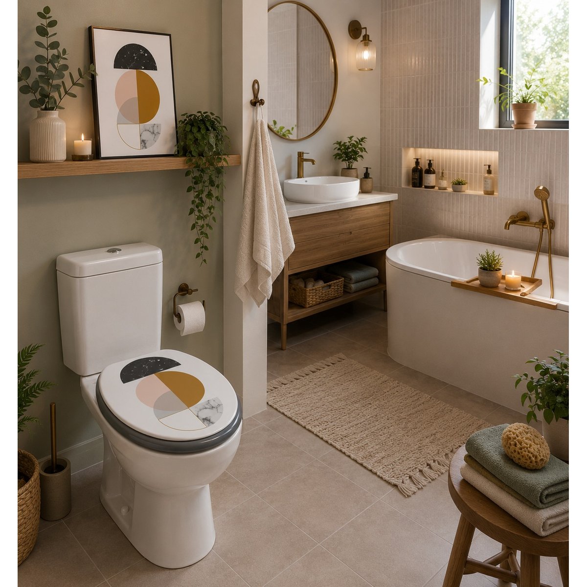 Abattant WC Géométrique Effet Marbre 47 x 37 cm blanc, EDEN