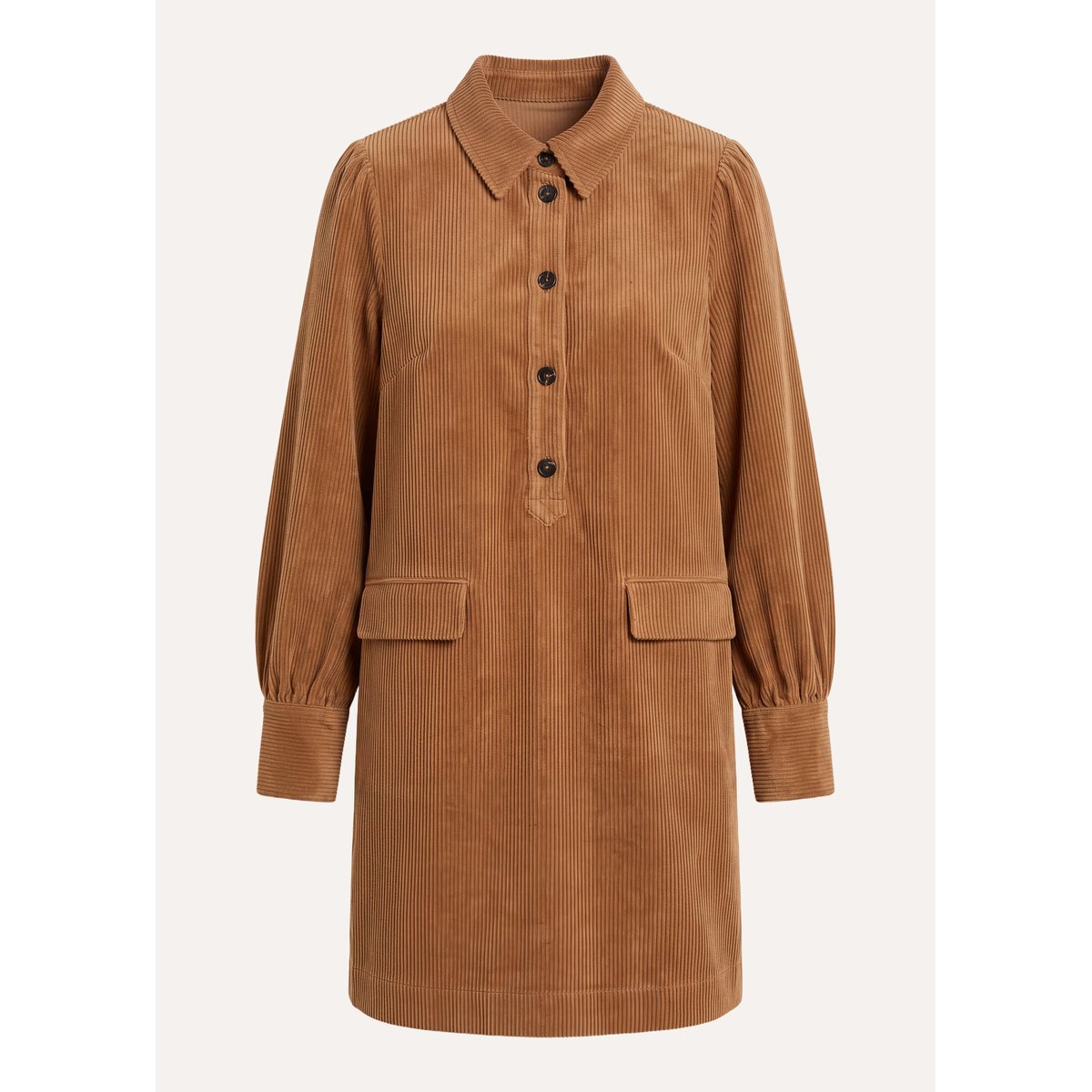Robe chemise courte en velours côtelé cognac, LA FEE MARABOUTEE