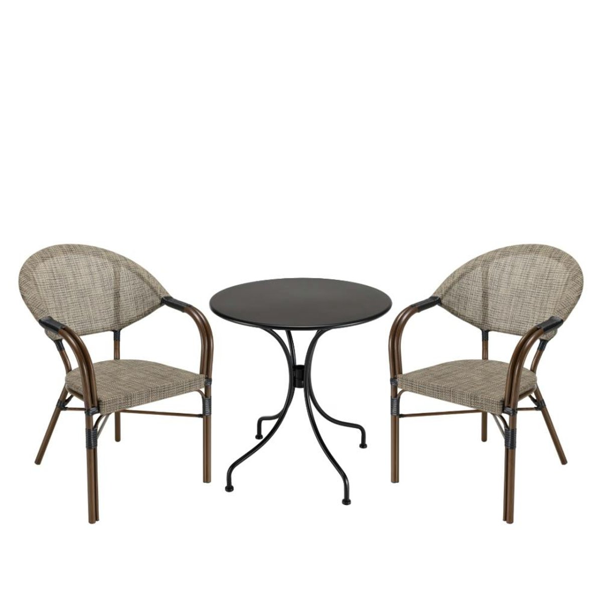 Table + 2 chaises de jardin bistrot GIJON taupe, PIER IMPORT
