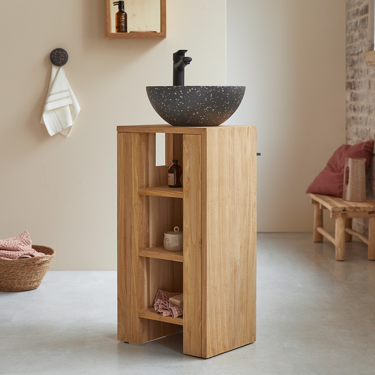 Meuble Salle De Bain en Teck massif, STELLE naturel, TIKAMOON