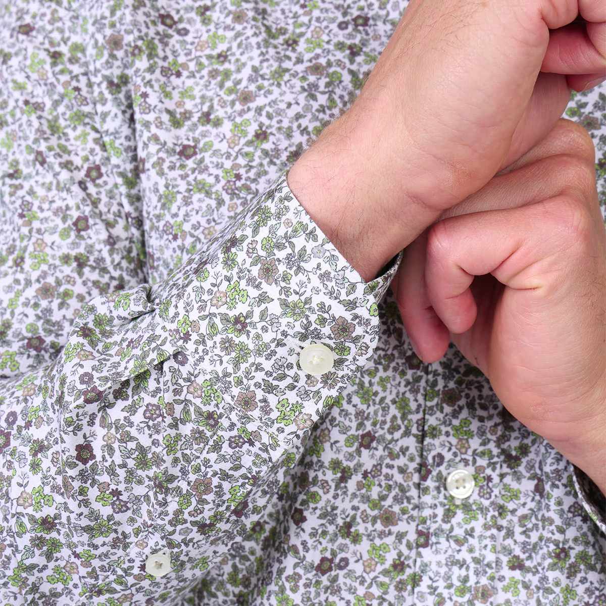 Chemise fleurie Hubert blanc casse, MISE AU GREEN