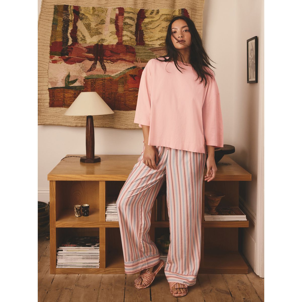 Pyjama manches courtes rose corail rayé, NEXT