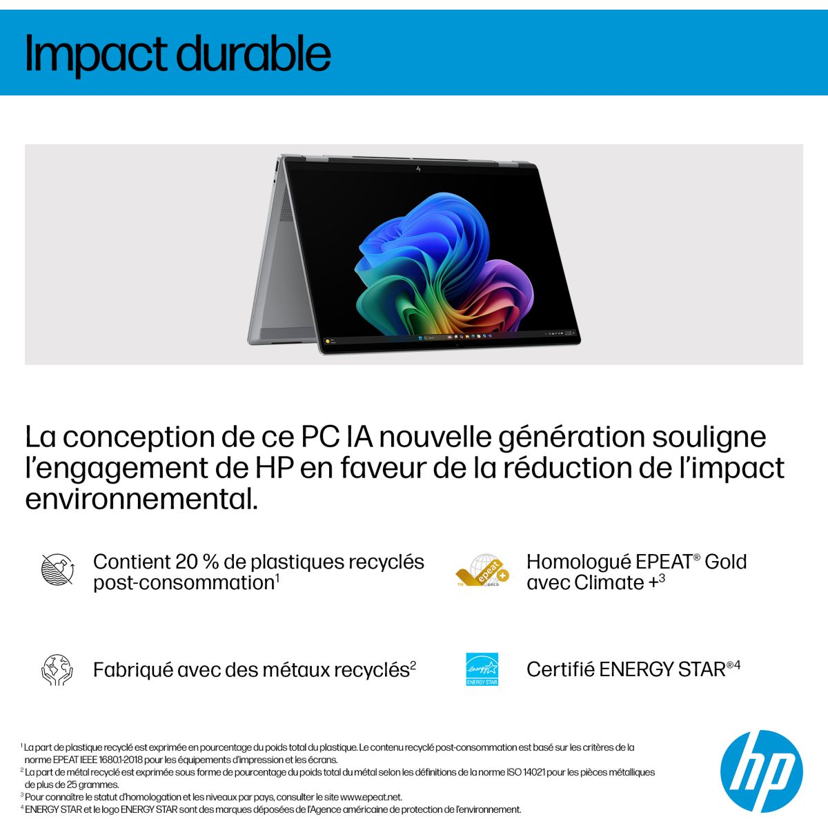 Ordinateur portable OmniBook X Flip ar0003nf 16 pouces OLED AMD Ryzen AI 7 350 24 Go RAM LPDDR5x SSD 512 Go Copilot+PC couleur unique, HP