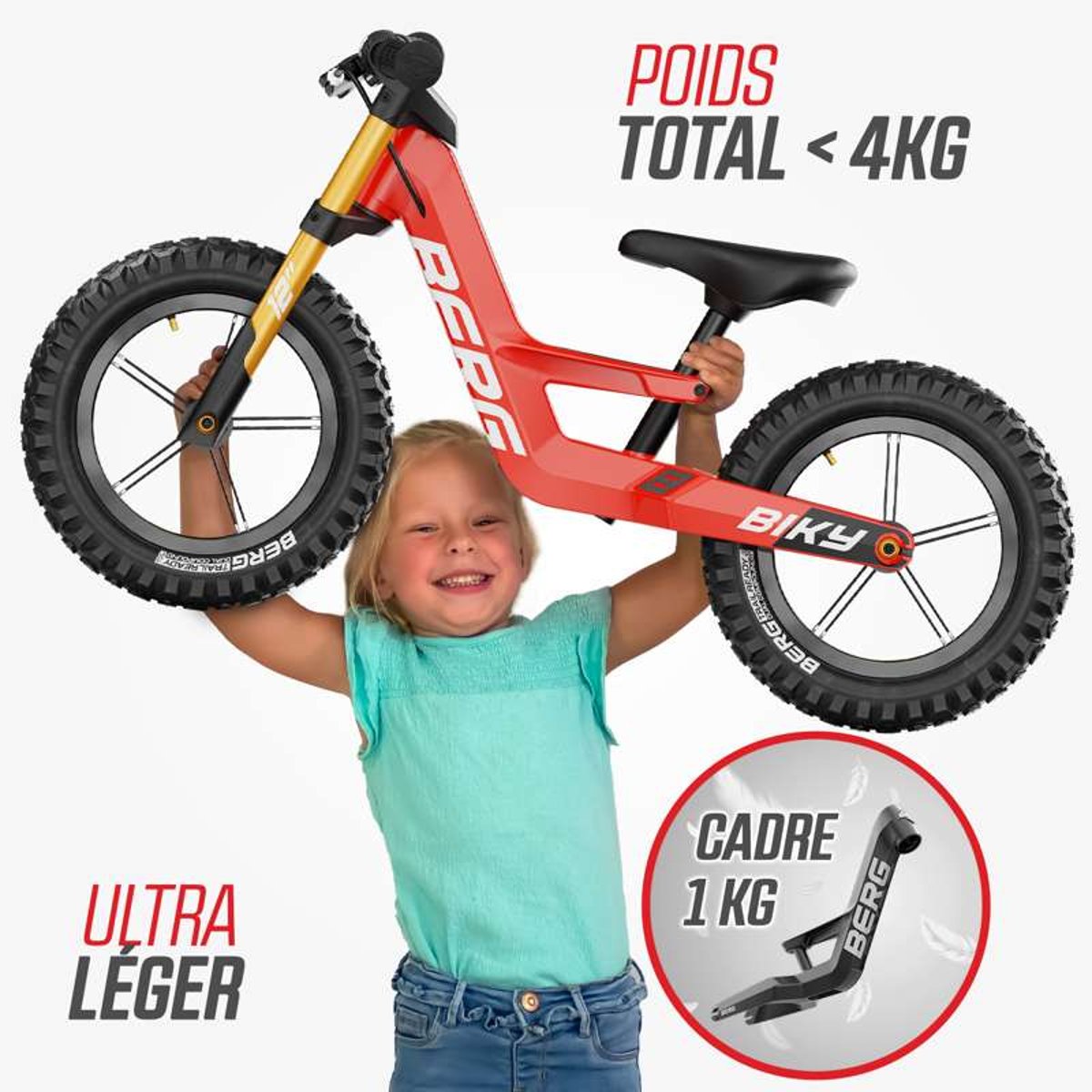 Draisienne pour Enfants, 2,5+ Ans, 12 Pouces, Biky Cross red, BERG TOYS