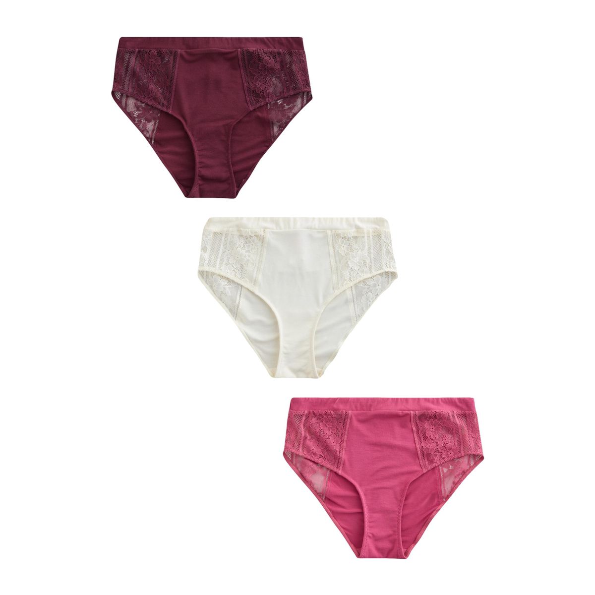 Culotte en dentelle et modal, lot de 3 violet prune, NEXT