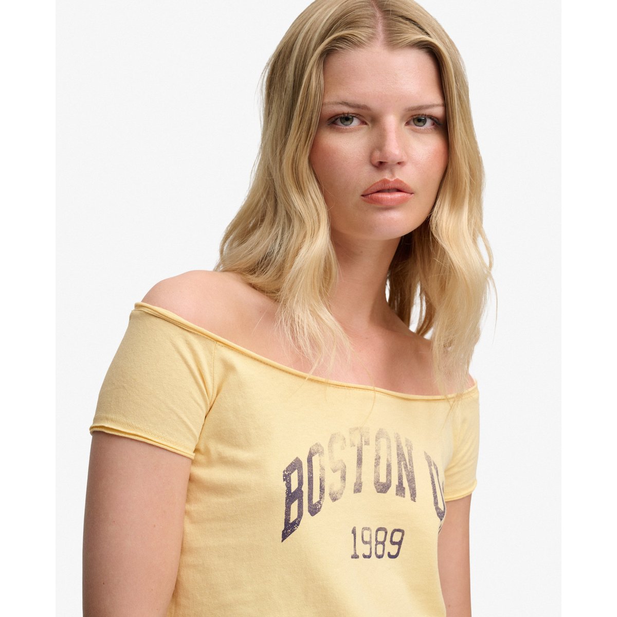 Top Bardot Graphique Manches Courtes Coupe Ajustée brume jaune, SUPERDRY