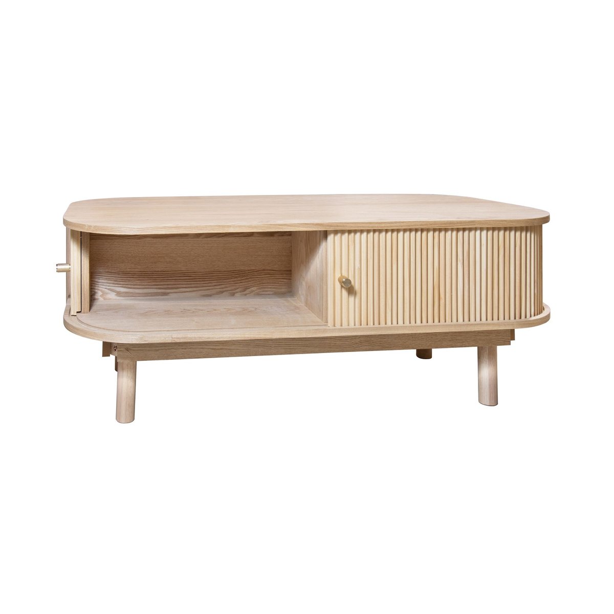 Table basse en bois clair avec portes coulissantes, HECTOR naturel, NOW'S HOME