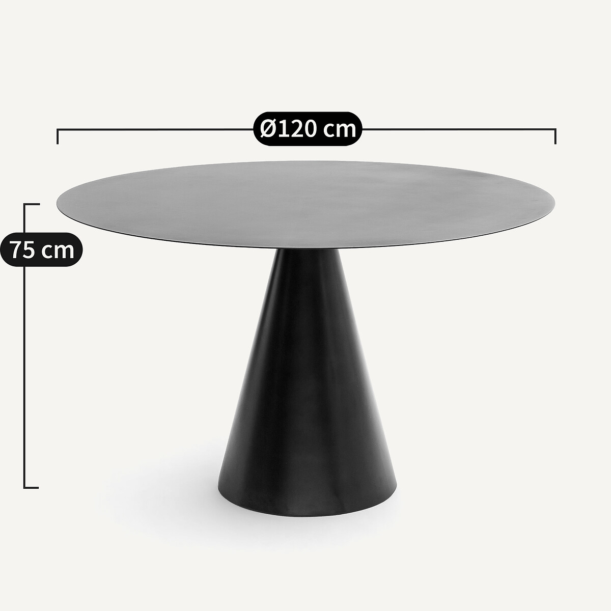 Table en métal acier effet usé, diamètre 120 cm, 6 couverts, MAYRA gun métal, AM.PM