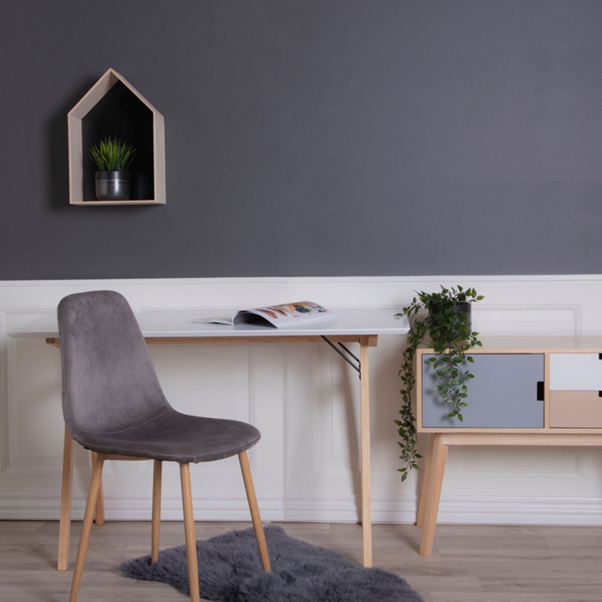 Bureau pieds bois clair L120cm- VOJENS blanc, HOUSE NORDIC